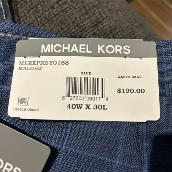 NWT Michael Kors Malone Plaid Classic Fit Stretch Dress Pants, Blue, 40W x 30L - Picture 7 of 9